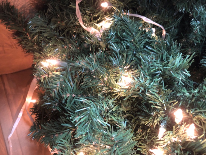 Photo 2 of * MISSING PARTS* National Tree Company Pre-Lit 'Feel Real' Artificial Full Downswept Christmas Tree, Green, Douglas Fir, White Lights, Includes Stand, 7.5 feet