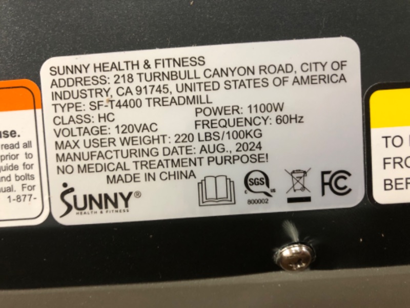 Photo 3 of * MINOR DAMAGE* Sunny Health and Fitness (SF-T4400) Motorized Treadmill