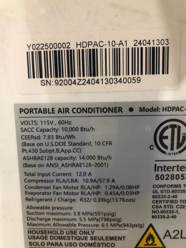 Photo 3 of * MISSING PARTS MINOR DAMAGE* 14000 BTU Portable Air Conditioners with Remote Control, 3-in-1 Free Standing Cooling AC Unit with Fan & Dehumidifier, Cools Room up to 700 sq.ft, Smart/Sleep Mode,3 Speed,Auto Swing,24H Timer
