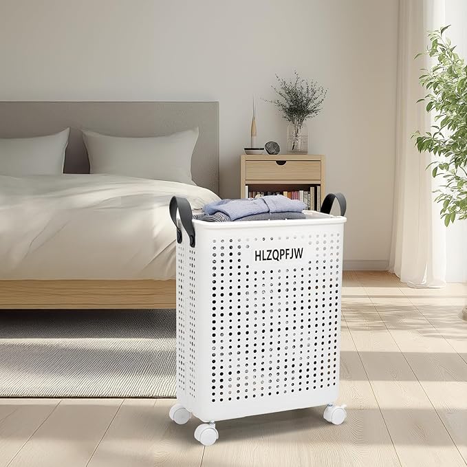 Photo 1 of * MISSING PARTS* HLZQPFJWCOLLAPSIBLE LAUNDRY BASKETS,LAUNDRY BASKET WITH WHEELS,LAUNDRY HAMPER WITH WHEELS,DORM LAUNDRY HAMPER,LAUNDRY BASKET PLASTIC?35, 50, 60 LITER LARGE CAPACITY (WHITE, MEDIUM)
