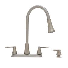 Photo 1 of * MISSING HARDWARE* Project Source Stainless Steel Double Handle Pull-down Kitchen Faucet with Sprayer (Deck Plate and Soap Dispenser Included)
