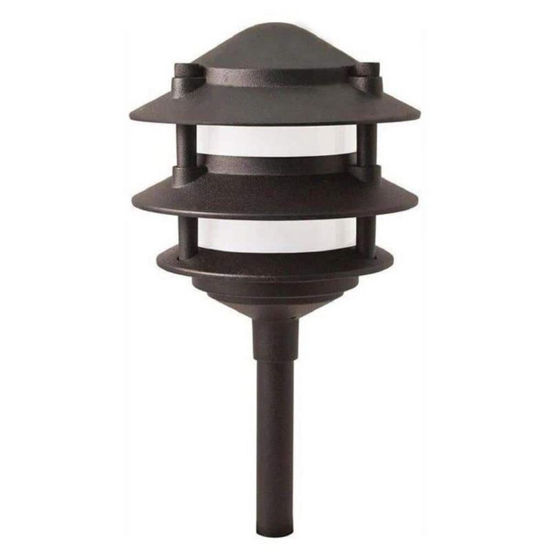 Photo 1 of Hampton Bay Elmore Low Voltage Black Integrated LED 3-Tier Metal Outdoor Landscape Path Light with Frosted Plastic Lens
