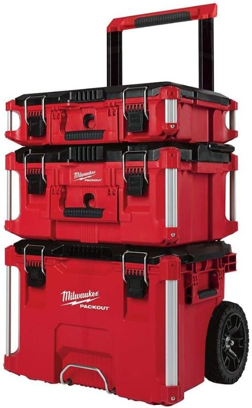 Photo 1 of Milwaukee Packout Rolling Modular Stackable Tool Box Storage System, Red
