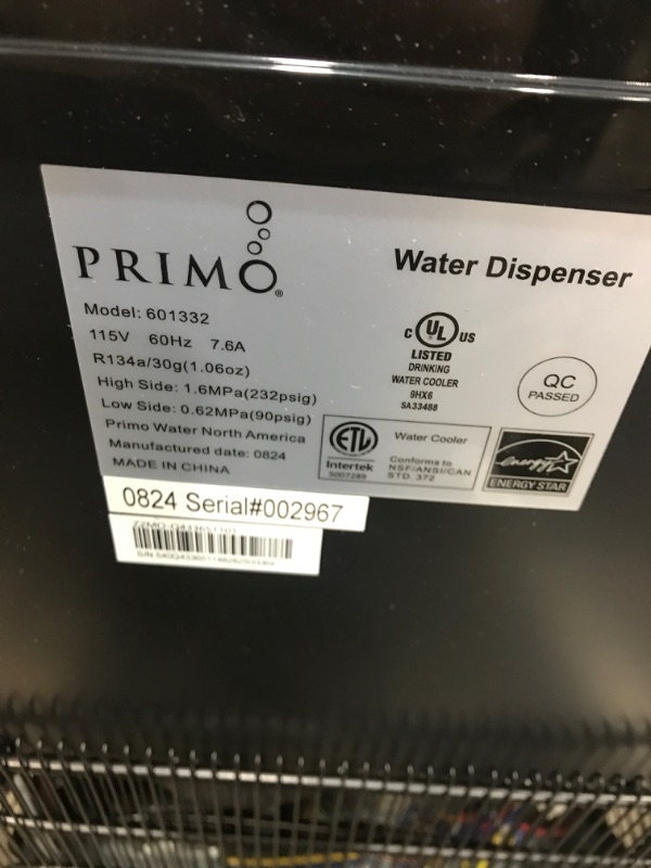 Photo 3 of  Primo Deluxe Bottom-Load Water Cooler Dispenser with 3-Temperature Settings - Stainless Steel: 5 Gallon, Hot & Cold, Freestanding
