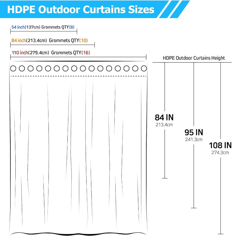 Photo 2 of (BAGGED) LazBlinds Outdoor Curtains for Patio, Grommet Top Waterproof Sunlight Blocking Drapes, Weatherproof Outside Privacy Curtains for Gazebo, Porch, Pergola, Cabana (1 Panel, 110W x 95L, White)