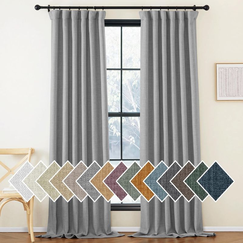 Photo 1 of **GREY**NICETOWN Window Curtains 84 inches Long, Rod Pocket Window Treatment Drapes for Living Room/Bedroom, 2 Panels, White, 60" Wide