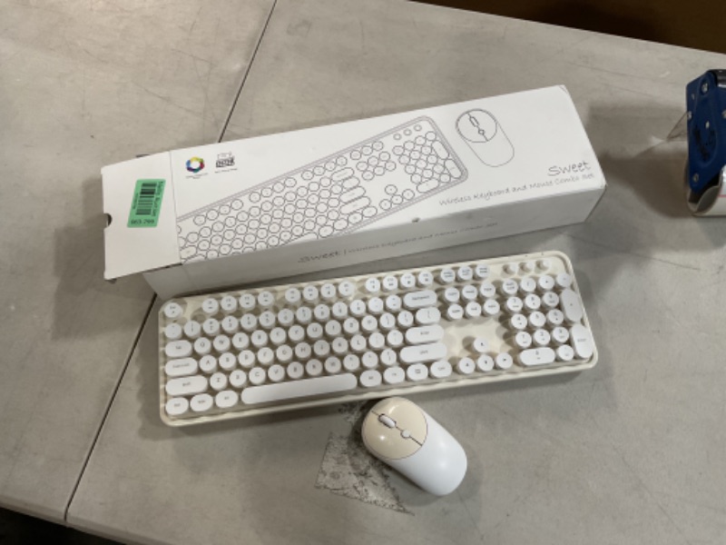 Photo 1 of Atelus Wireless Keyboard and Mouse, Typewriter Full Size Keyboard with Number Pad and 2 in 1 USB Connected Mouse for Windows 7/8/10, Laptop, Desktop, PC, Computer (Off-White)