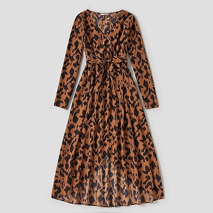 Photo 1 of  Dresses Floral Printed Split Ruffled Boho A-Line Long Dress V Neck and Round Neck Long Sleeve Casual Fall Winter - SMALL