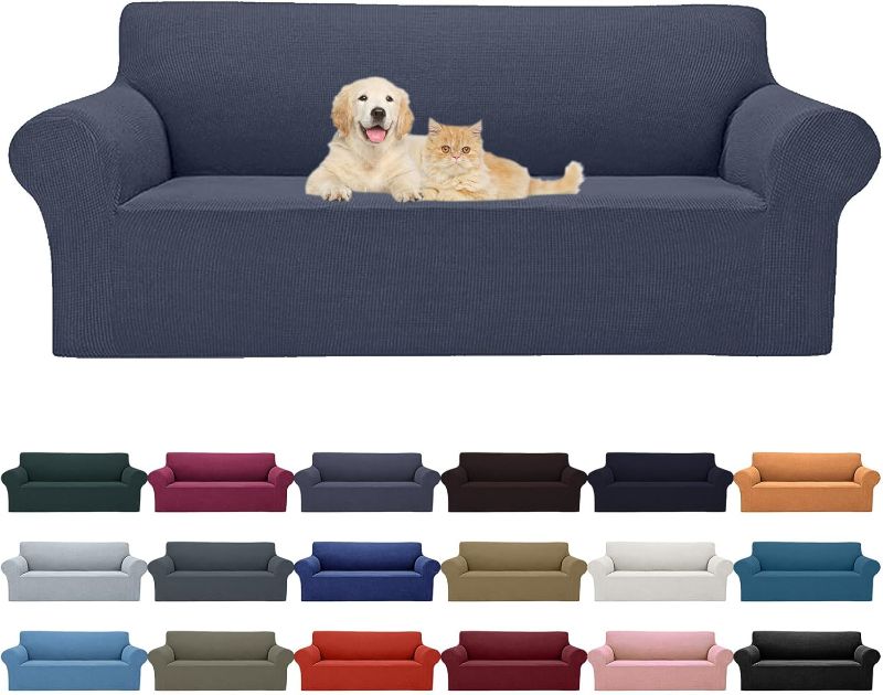 Photo 1 of 2025 New Stretch Sofa Slipcovers Couch Cover for 3 Cushion Furniture Protector Sofa Covers with Elastic Bottom Jacquard Fabric Small Checks for Pets, Kids -Sofa, Charcoal