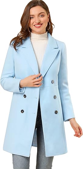 Photo 1 of Allegra K Women's Notched Lapel Double Breasted Outwear Winter Long Coat SIZE XXL
