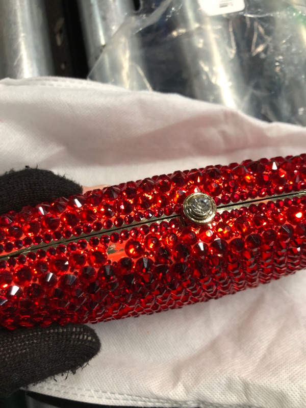 Photo 5 of **DAMAGED, MISSING SOME RHINSTONES**
Boutique De FGG Women Evening Handbags Fashion Crystal Clutch Purse Wedding Party Rhinestone Clutch Bag with Spikes,Mini,RED