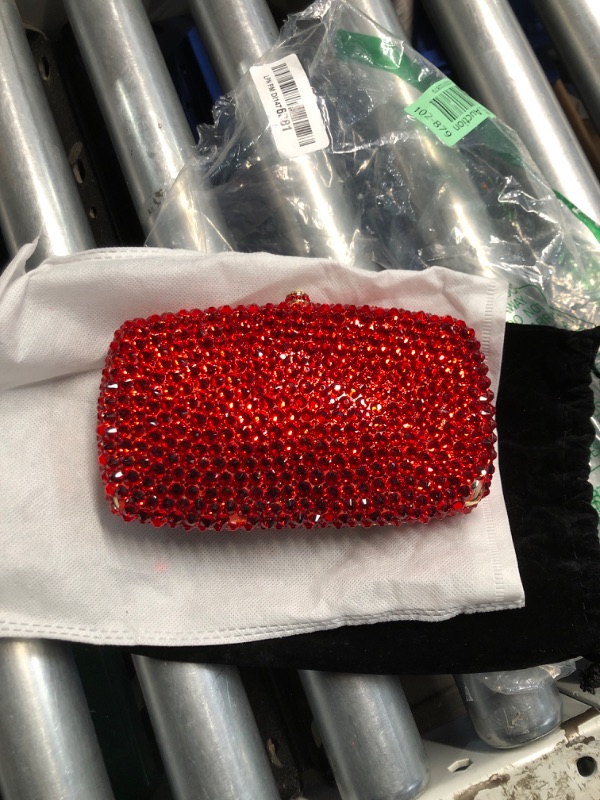 Photo 4 of **DAMAGED, MISSING SOME RHINSTONES**
Boutique De FGG Women Evening Handbags Fashion Crystal Clutch Purse Wedding Party Rhinestone Clutch Bag with Spikes,Mini,RED