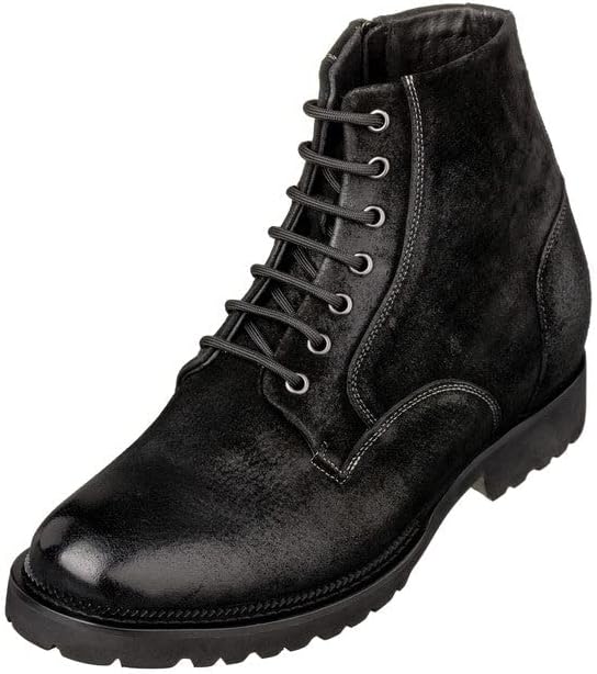 Photo 1 of  US CALTO Men's Invisible Height Increasing Elevator Shoes - Black Nubuck Leather Lace-up/Zip-up Casual Boots - 3.0 Inches Taller - K24402 - Size 12 D(M)