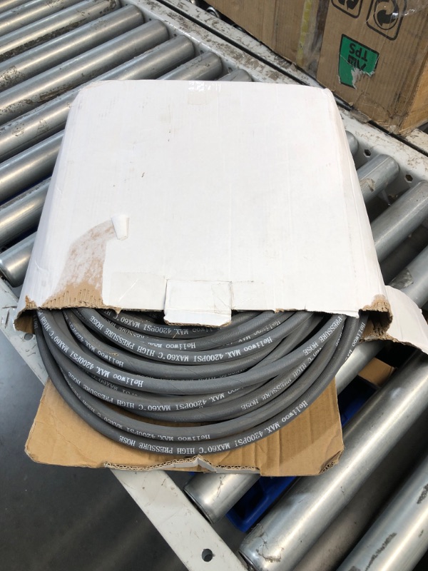 Photo 2 of (READ FULL POST) Heliwoo Pressure Washer Hose 100ft 4200PSI with 3/8 Quick Connect, 1/4 Commercial Grade Steel Wire Braided Kink Resistant Power Washer Extension Hose, Flexible Replacement Hose Adapter Set