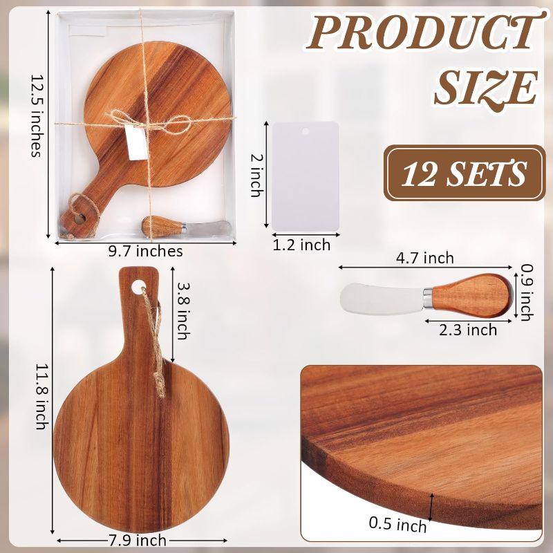 Photo 3 of (READ FULL POST) Tanlade 12 Sets Mini Charcuterie Boards Wood Cutting Boards Bulk Acacia Wood Round Cutting Board with Knife 7.9" x 11.8" Round Serving Chopping Board with Handle for Wedding Gifts