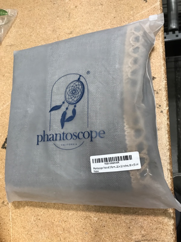 Photo 1 of *COVERS ONLY* Phantoscope Pack of 2 Farmhouse Decorative Solid Throw Decorative Pillow Cover Burlap Linen Trimmed Tailored Edges Grey 22 x 22 inches, 55 x 55 cm
