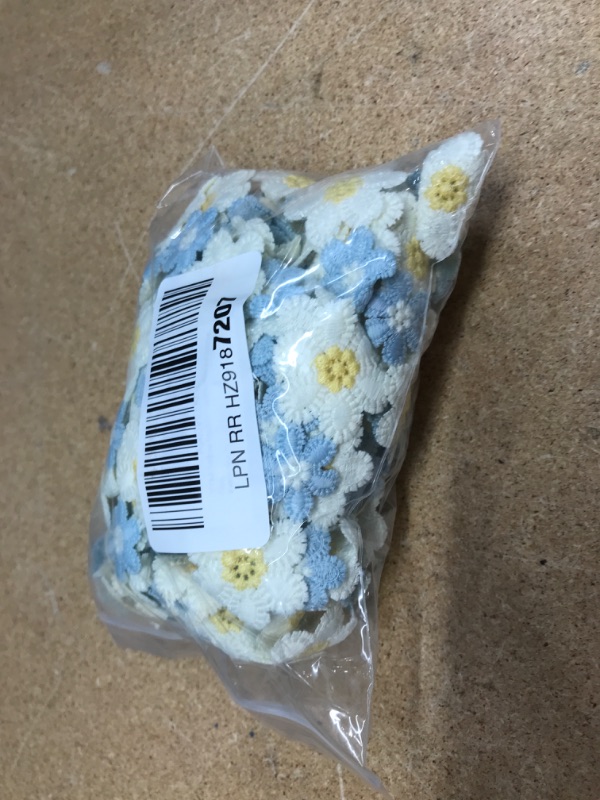 Photo 2 of 10 Yards Sunflower Ribbon DIY Trims Decorating Lace Trims Flower DIY Ribbon Lace Sewing Embroidery Crafts for Wedding Dress Hair Band Clothes Decoration (White and Light Blue)