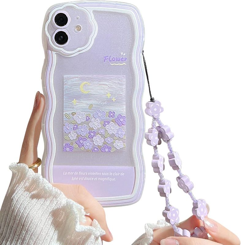 Photo 1 of 
Fycyko Compatible with iPhone 11 Case with Cute Purple Flower Floral Pattern Design Aesthetic Women Teen Girls Flower Lens Protection Case for iPhone 11 +Chain-Flower
