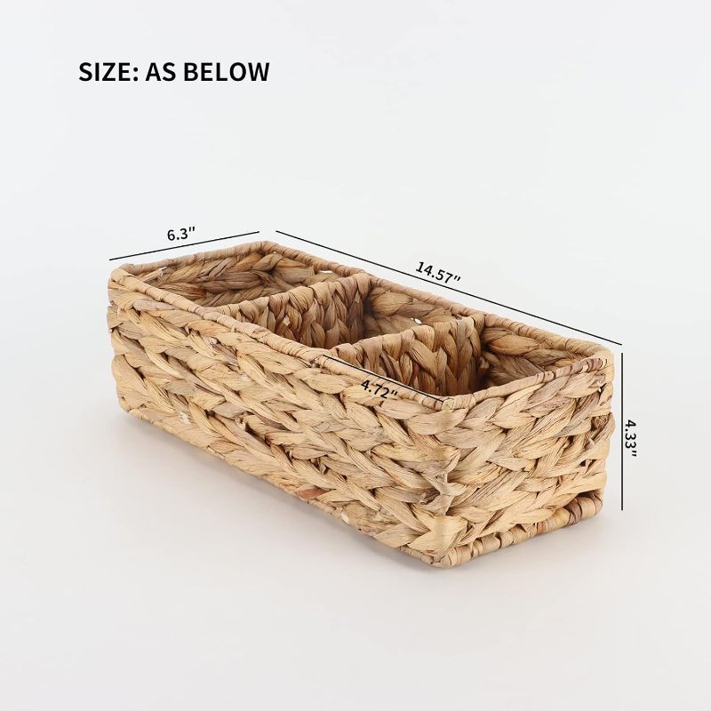 Photo 3 of (READ FULL POST) YAHUAN Woven Water Hyacinth Storage Basket Divided Basket with 3-Section Wicker Baskets for Shelves,Handwoven Desk Baskets for Pantry, Coffee Bar, Shelves (Water Hyacinth)