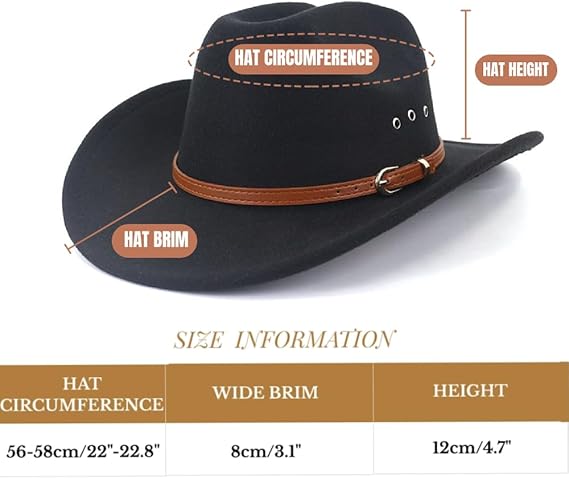 Photo 3 of (READ FULL POST) LIDHAY Cowboy Hat for Women and Men Felt Wide Brim Classic Outdoor Fedora Hats Western Cowboy Cowgirl Hats with Belt Buckle 3 Black