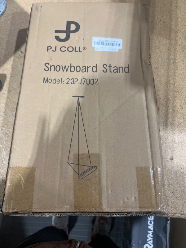 Photo 2 of [PJ Collection] Metal and Wood Snowboard Stand, Snowboard Showcase for Home and Businesses, Freestanding Vertical Stand, Snowboard Storage and Display, Display Stand, Indoor Display Storage Rack