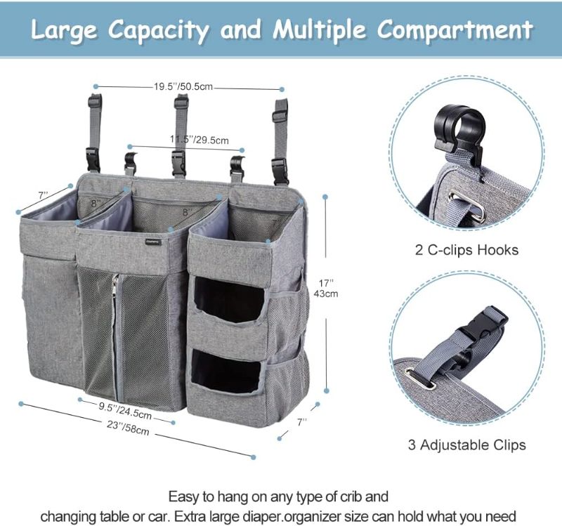 Photo 1 of (READ FULL POST) Clearworld Hanging Diaper Caddy for Changing Table and Crib,XL Diaper Caddy Organizer for Baby Essentials,Upgrade Thicken Diaper Stacker Nursery Organizer, Baby Shower Gifts(Gray)