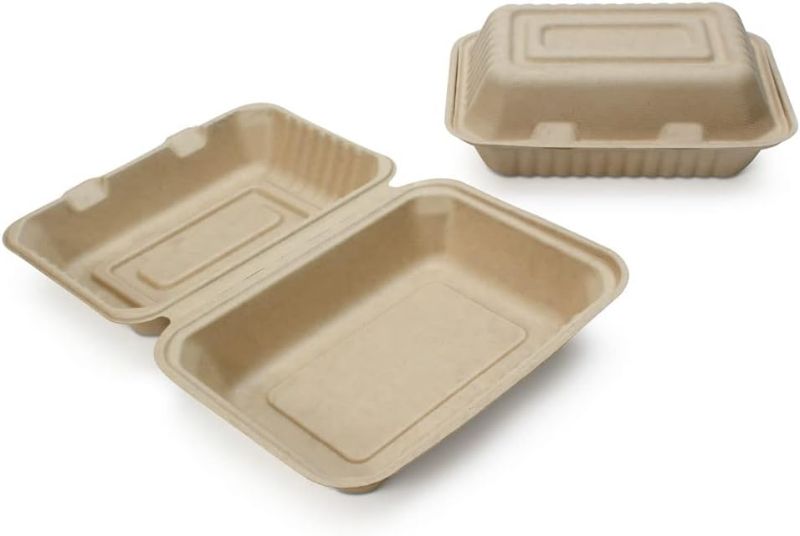 Photo 1 of 100% Compostable Disposable Food Containers with Lids [9”X6” 500 Pack] Eco-Friendly Take-Out TO-GO Containers, Heavy-Duty, Biodegradable, Unbleached by Earth's Natural Alternative
