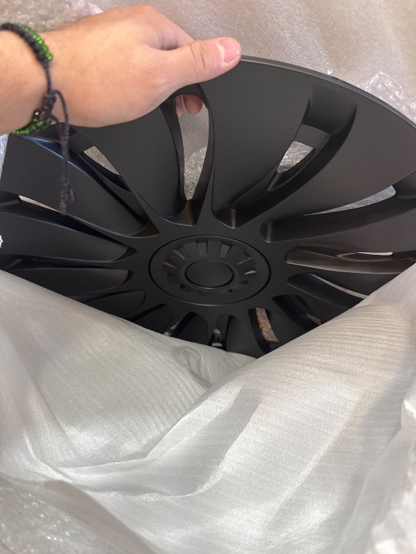 Photo 1 of Klutchtech Model Y Hubcaps - 19 Inch Gemini Wheel Covers 19'' Hurricane Wheel Hub Caps - Left-Right Aero Symmetry Design Kit Fit Model Y Accessories 2024-2021 (Matte Black - 4 Pack)