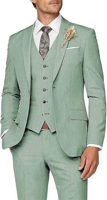 Photo 1 of  Men Suits Linen Sage Green 3 Pieces Suit for Men Summer Thin Homecoming Suits Blazer Vest Pants Prom Dress Suit Sz. Large