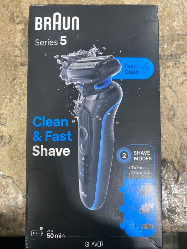 Photo 1 of Braun Electric Shaver for Men, Series 5 5150cs, Wet & Dry Shave, Turbo Shaving Mode, Foil Shaver, with Beard Trimmer, Body Groomer and Charging Stand, Blue