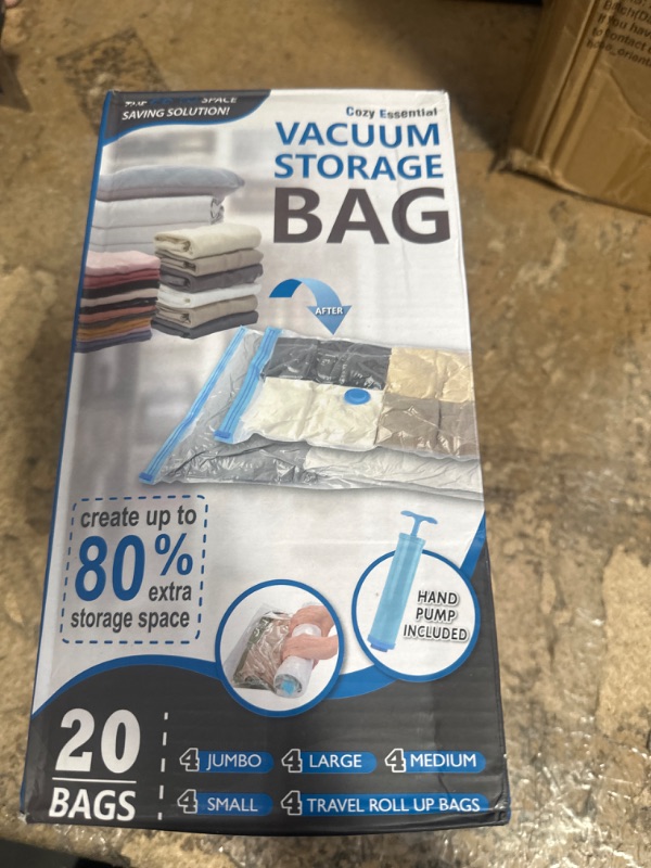 Photo 2 of 20 Pack Vacuum Storage Bags, Space Saver Bags (4 Jumbo/4 Large/4 Medium/4 Small/4 Roll) Compression for Comforters and Blankets, Sealer Clothes Storage, Hand Pump Included