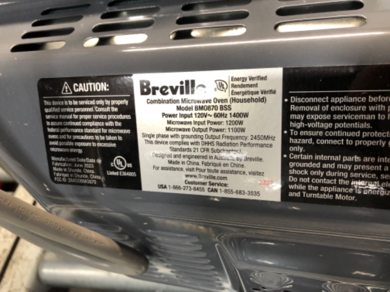 Photo 8 of ***NONREFUNDABLE - THIS SALE FINAL -  PARTS ONLY - SEE COMMENTS***
Breville BMO870BSS1BUC1 the Combi Wave 3 in 1 Microwave, Brushed Stainless Steel