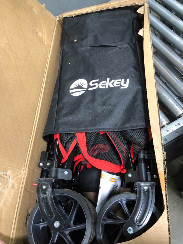 Photo 1 of Sekey 400L Double Decker Beach Wagon 50''L Extra-Long Extended Shelf, Collapsible Wagon Cart with 500lbs Capacity, Heavy Duty Folding Wagon All-Terrain Wheels for Camping, Sports, Garden. Red&Black