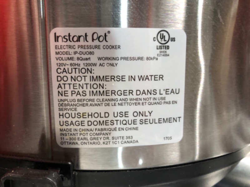 Photo 7 of ***USED - DAMAGED - DENTED - SEE PICTURES - UNABLE TO TEST - MISSING PARTS***
Instant Pot DUO80 7-In-1 Multi-Functional Electric Pressure Cooker, 8 qt