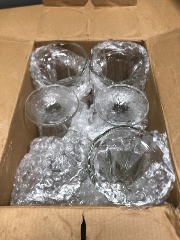 Photo 1 of *ONE BROKEN* NDSWKR 6 Pack Glass Tulip Sundae Cups, 6.7 Oz Clear Old Fashioned Soda Glass, Footed Milkshakes Glass Cups for Ice Cream, Juice, Parfait, Fruits, Mousse, Pudding