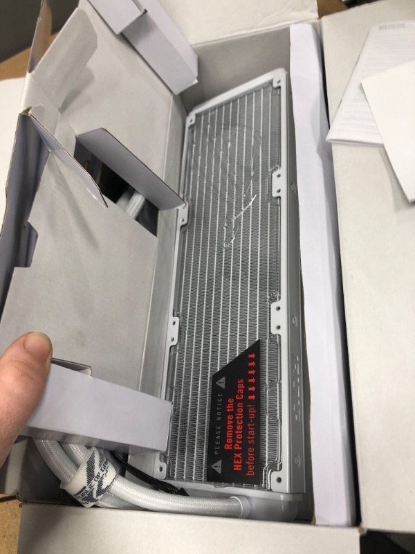 Photo 1 of ASUS ROG Strix LC III 360 ARGB White Edition All-in-one CPU Liquid Cooler with 360° rotatable Water Block, Asetek’s New Gen7 v2 Pump, Premium ROG ARGB Fans, and 10+ Custom Aura Lighting Effects