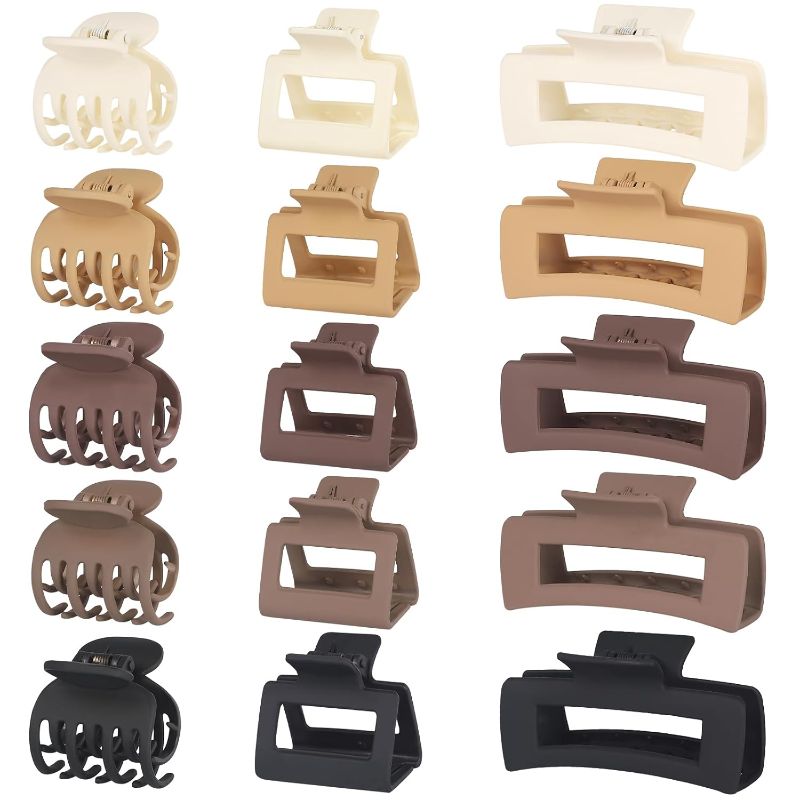 Photo 1 of 15Pcs Matte Nonslip Hair Claw Clips- Large Rectangle Claw Clips for Thick Hair Small Square Claw Clips Small Hair Clips for Thin Hair Accessories for Women and Girls
