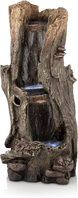 Photo 1 of Alpine Corporation 41" Tall Outdoor Rainforest Waterfall Tree Trunk Fountain with LED Lights
