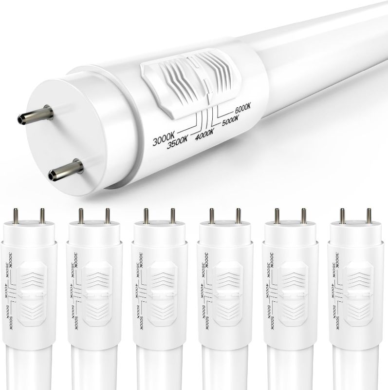 Photo 1 of  6 Pack T8 LED Bulbs 4 Foot, LED Fluorescent Tube Replacement, 4ft LED Tube Light, Ballast Bypass, 18W, 2200 LM, Selectable CCT 3000K/3500K/4000K/5000K/6000K, Single Ended Power, Frosted Lens UL
