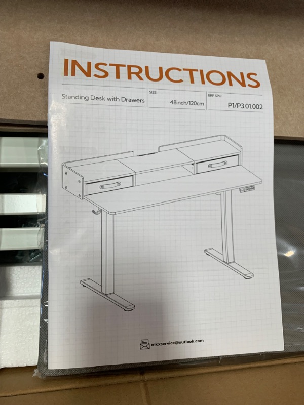 Photo 4 of  BANTI 48x24 Inch Electric Standing Desk with Double Drawers, Adjustable Height Stand Up Desk, Sit Stand Home Office Desk with Storage Shelf, Light Rustic Brown Top

