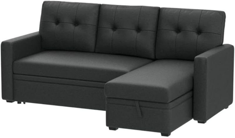 Photo 1 of **INCOMPLETE BOX 3 OF 3 ONLY **Devion Furniture L-Shaped Polyester Fabric Reversible, Easy Convertible Pull-Out Sleeper Sectional Sofa/Storage Chaise with Tufted Back Cushions and Track Arms in Dark Gray
