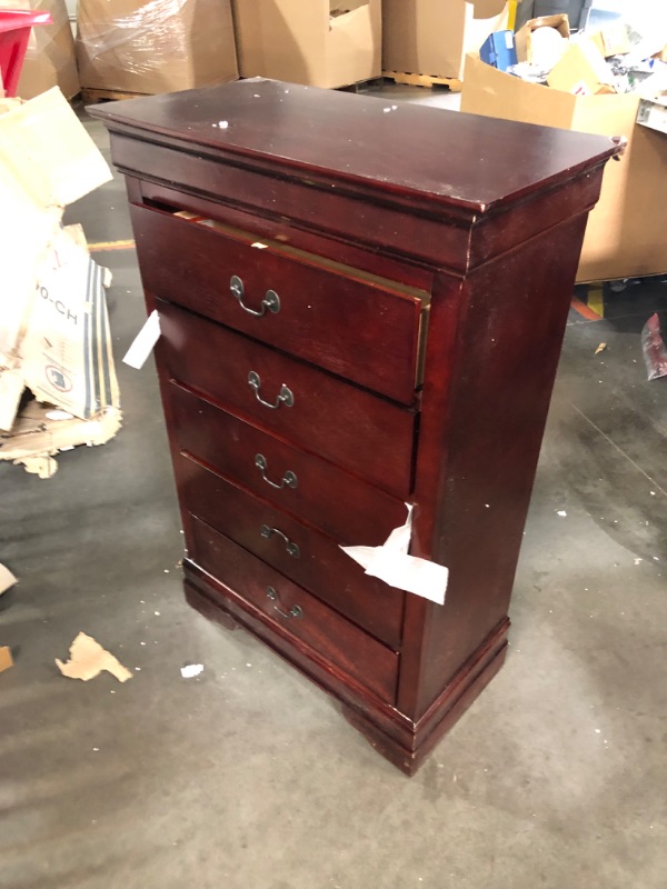 Photo 7 of ***DAMAGED - NO PACKAGING - SEE COMMENTS***
Glory Furniture Louis Phillipe 5 Drawer Chest in Cherry, 16"D x 31"W x 48"H