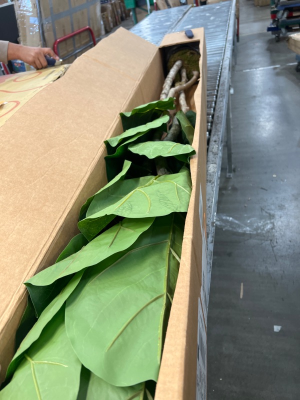 Photo 1 of Handmade 7' Artificial Large Leaf Fig Tree - Artificial Tree Home and Office Decor - Real Touch - Living Room or Office - Ficus Lyrata - Artificial Plant for Home Decor - Green - Cypress & Alabaster