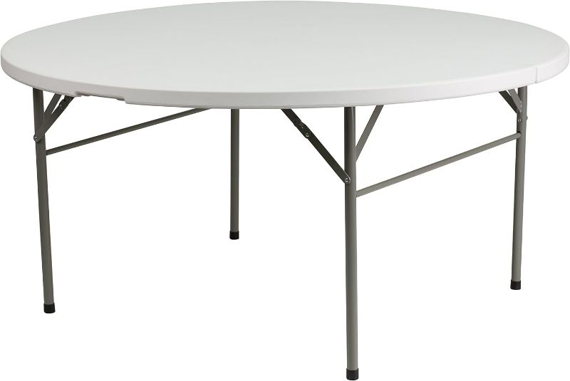 Photo 1 of ***USED - DIRTY - NO PACKAGING***
Flash Furniture Scarborough 5' Round Plastic Folding Event Table with Carrying Handle, Bi-Fold Portable Banquet Table for Indoor/Outdoor Events, White