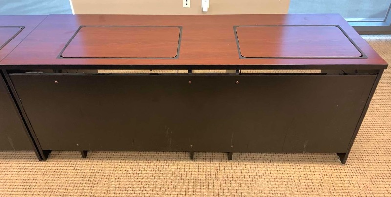 Photo 1 of CBT SMARTDESKS DOUBLE DESK WORKSTATION WITH FLIPIT MONITOR STAND AND KEYBOARD TRAY METAL AND PARTICLE BOARD 78” X 26” H 30”
