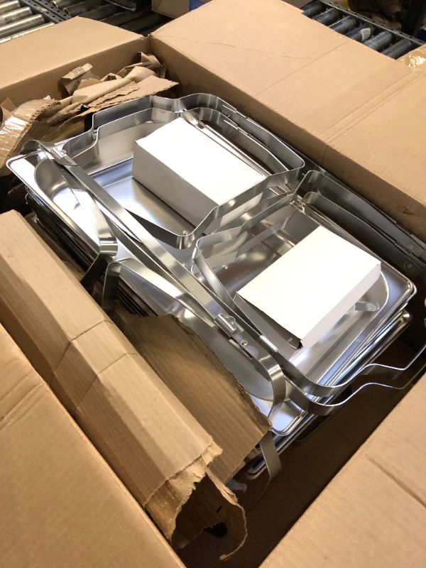 Photo 2 of Chafing Dish Buffet Set 4 Packs,8 Quart Stainless Steel Foldable Rectangular Chafing Full Size Food Pan,Chafing Servers With Covers buffet servers and food warmers for parties wedding outdoor banquet