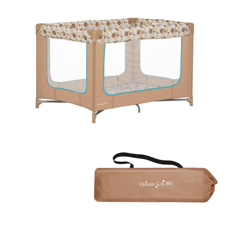 Photo 1 of Dream On Me Zodiak Portable Playard in Coffee and Blue, Lightweight, Packable and Easy Setup Baby Playard, Breathable Mesh Sides and Soft Fabric - Comes with a Removable Padded Mat
