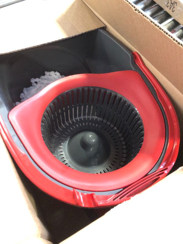 Photo 1 of O-Cedar Easywring Microfiber Spin Mop & Bucket System, Red/Gray Spin Mop Bucket with 1 Extra Refill Single