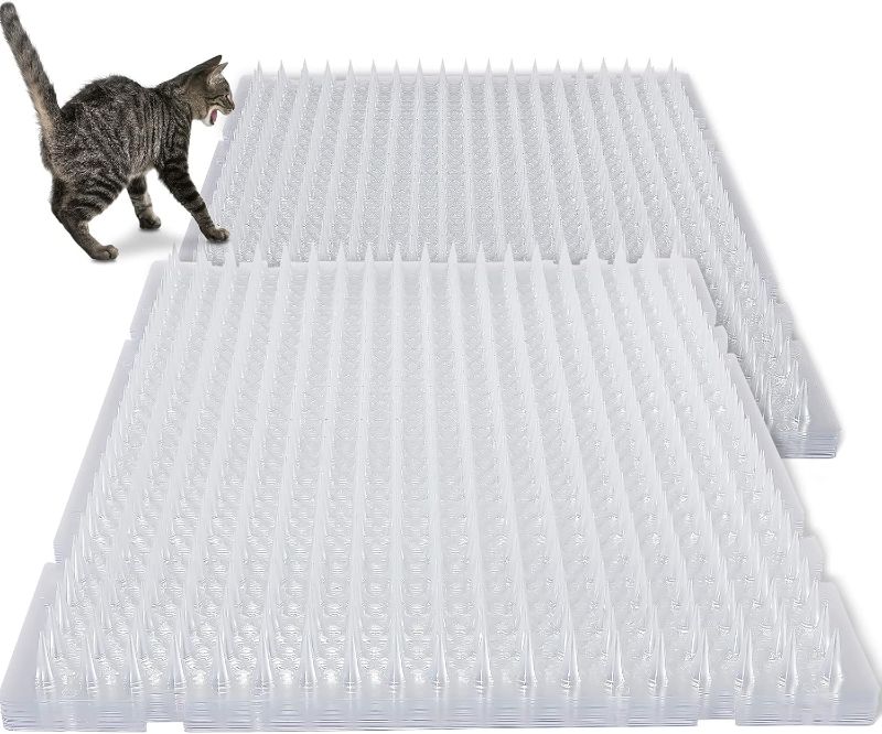 Photo 1 of Nuanchu 20 Pcs Cat Repellent Outdoor Indoor Mat?16 x 13 Inch Clear Cat Mat Plastic Cat Deterrent Cat Repellent Mat with Spikes Furniture Plant Couch Protectors from Cats Dogs
