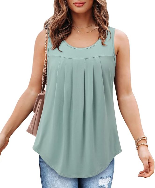 Photo 1 of BETTE BOUTIK Womens Tank Tops Pleated Sleeveless Blouse Summer Tops Basic Shirts SIZE S 
